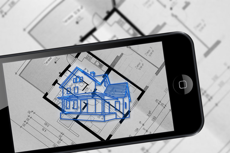 Ein Handy mit einem Grundrissplan auf dem Bildschirm