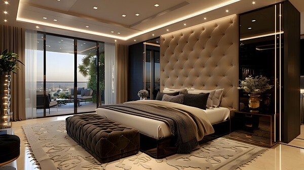 Ein luxuriöses Schlafzimmer in einer Penthousewohnung