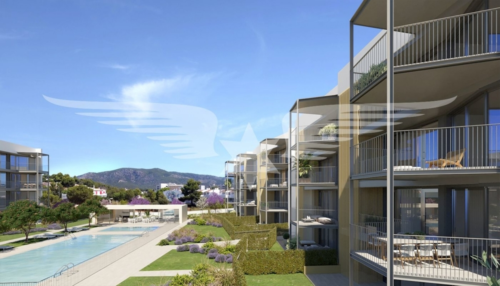 Residential complex with communal pool