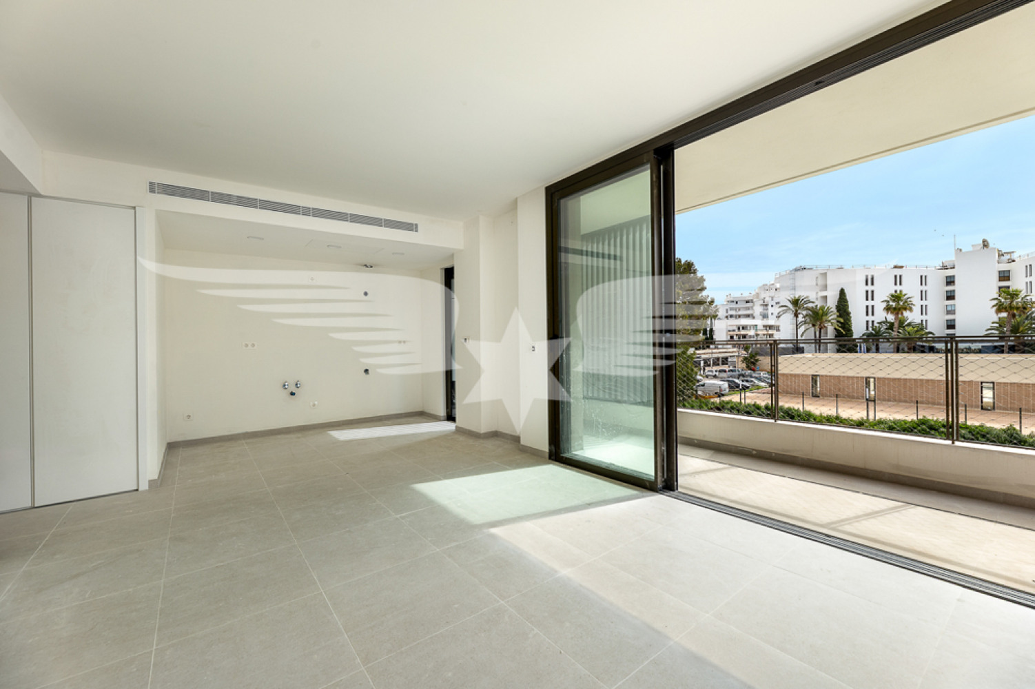 Living area with open-plan kitchen