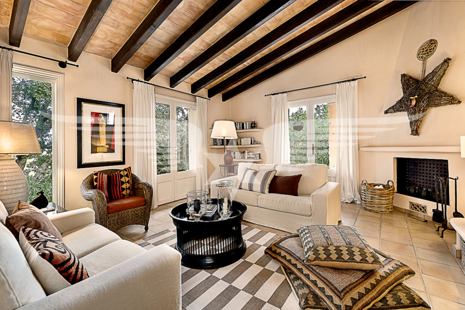 Living area with fireplace