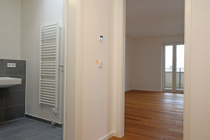 Blick ins Bad und Wohnzimmer