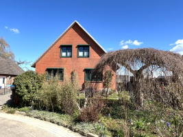 Frontansicht des Hauses und Vorgarten