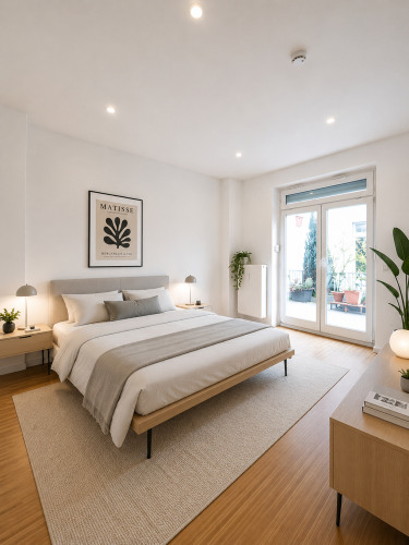 Schlafzimmer z. Hof - KI Möblierung I