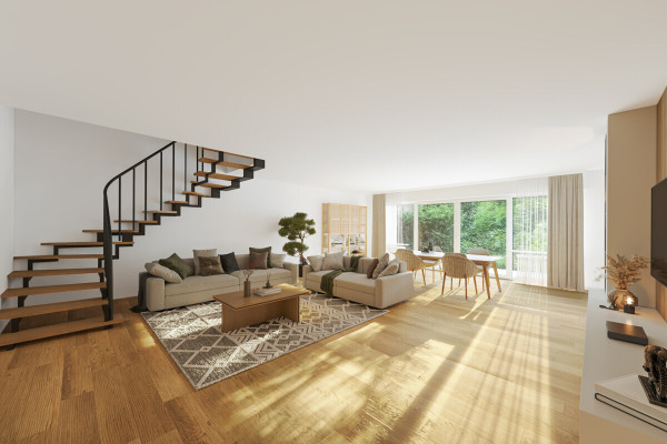 Ess- und Wohnbereich inkl. Terrasse (Visualisierung)