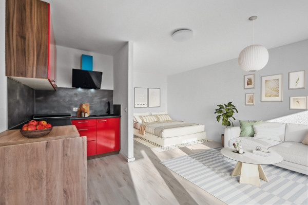 Wohn- und Küchenbereich inkl. Balkon