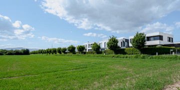 Feld hinter dem Haus
