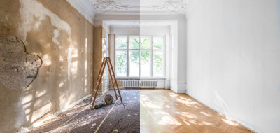 Modell mit Häusern und Geldmünzen