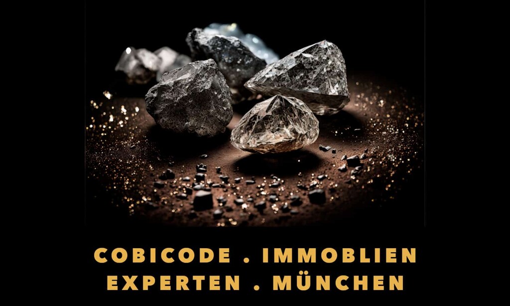 Rohdiamanten und darunter der Schriftzug COBICODE Immobilien Experten München