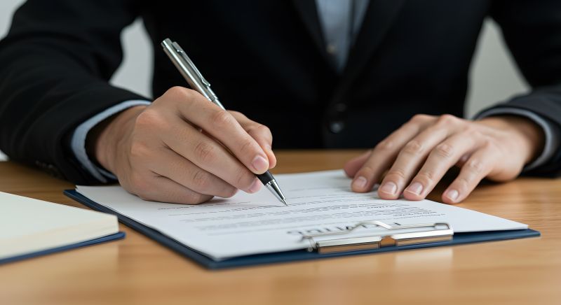 Mann unterschreibt Unterlagen