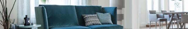 Eingerichtetes Wohnzimmer in Petrol