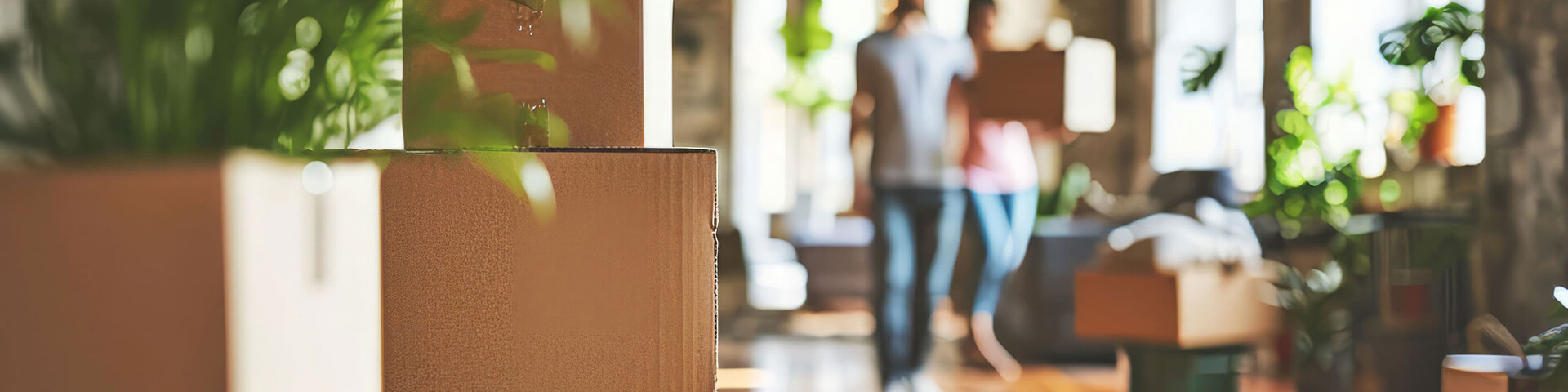 Paar trägt Umzugskartons in die angemietete Wohnung