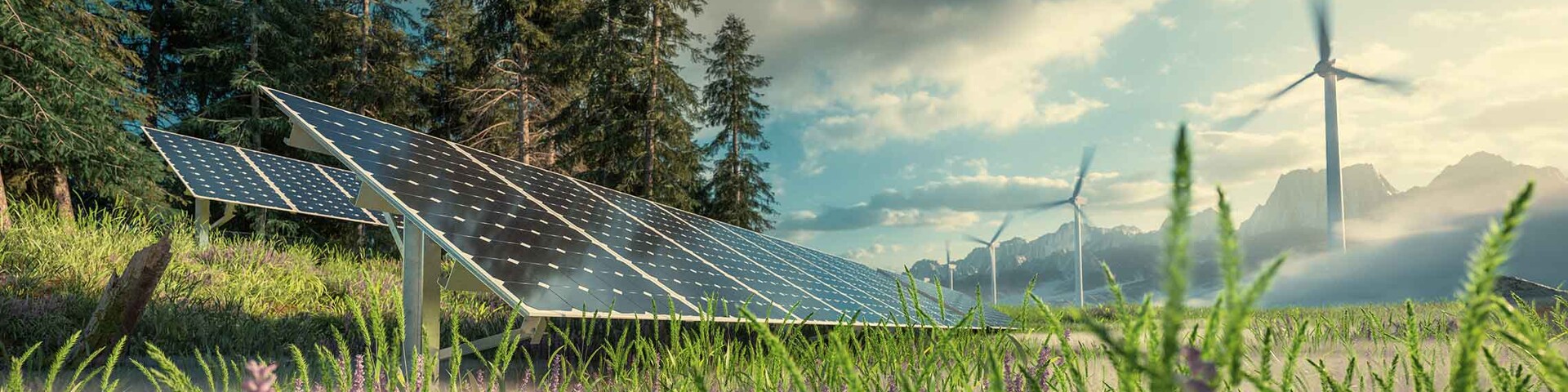 Photovoltaikanlagen und Windräder für erneuerbare Energien