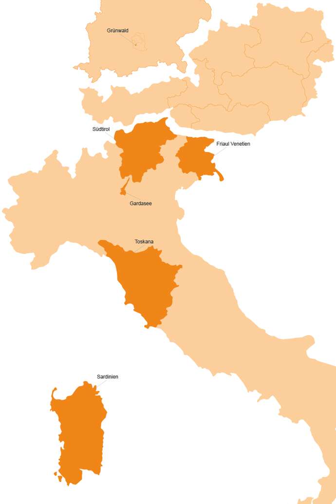 Standortkarte Süddeutschland, Italien und Österreich