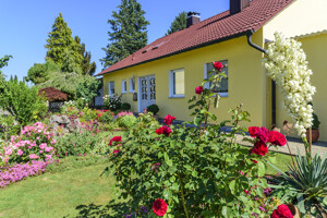 Gelbes Haus mit Garten