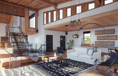 Modernes Wohnzimmer mit Holzbalken
