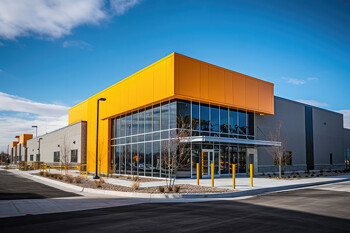 Blick auf moderne Logistikimmobilie bzw. Gewerbeimmobilie