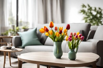 Tulpen auf einem Wohnzimmertisch