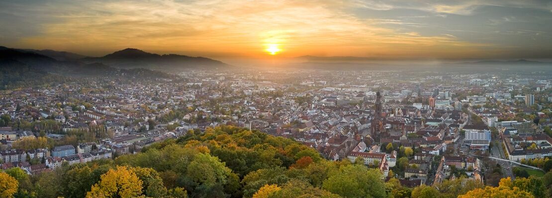 Luftaufnahme Sonnenuntergang Freiburg
