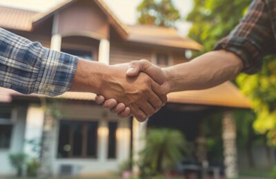 Handschlag vor einem Haus