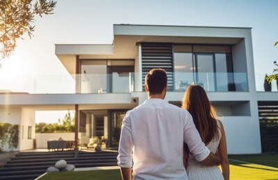 Ein Paar schaut auf ein Haus