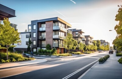 Ein Wohngebiet mit Mehrfamilienhäusern in Lörrach