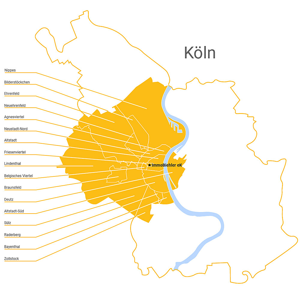 Grafische Darstellung des Kölner Verkaufsgebiets von ImmoBiehler