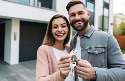 Glückliches Paar mit Hausschlüssel