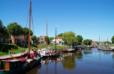 Blick auf Boote bei Carolinensiel