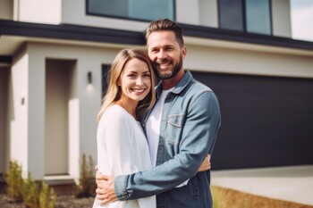 Glückliches Paar vor einem Haus