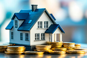 Modellhaus auf Grund aus Münzen