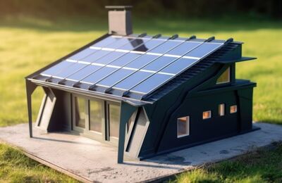 Eine Hausminiatur mit Solaranlage