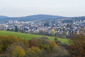 Luftansicht auf eine Ortschaft im Rheingau-Taunus Kreis