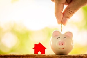 Ein Sparschwein neben einem Haus