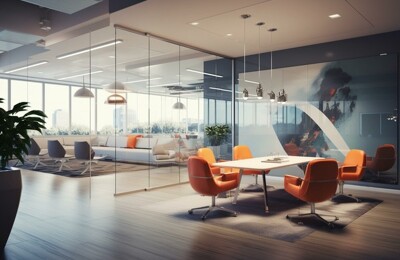 Modernes, offenes Büro mit Glaswänden