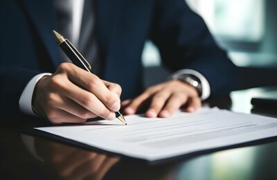 Mann unterzeichnet einen Vertrag