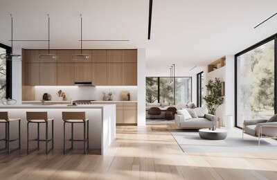 Modernes Wohnzimmer mit Küche