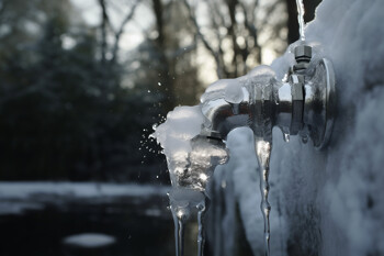 Vereister Wasserhahn im Garten