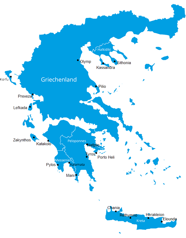 Karte von Griechenland als Übersicht der Verkaufsregion