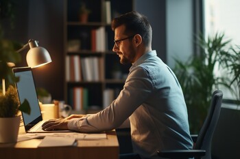 Makler arbeitet am Laptop