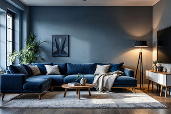 Das luxuriöse Wohnzimmer eines Ferienhauses mit großer Couch