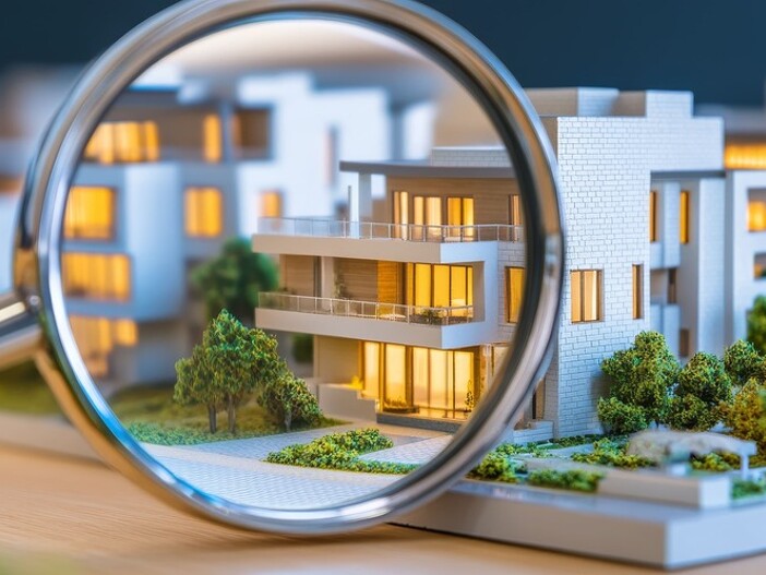 Lupe zeigt Miniaturhaus