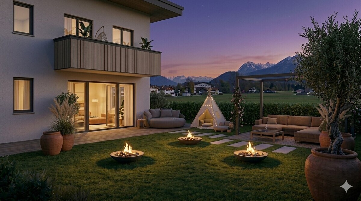 Garten mit Feuerschalen