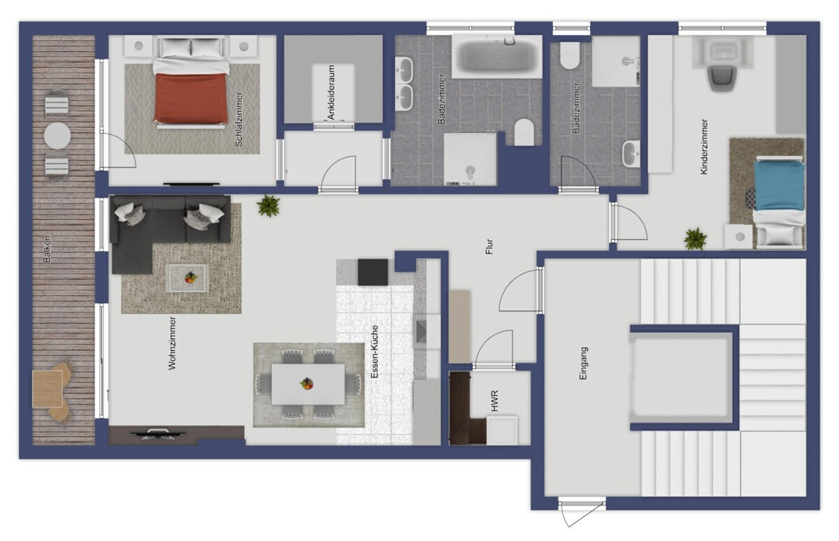 Guter Schnitt mit tolle Raumaufteilung KÜ, WZ, Balkon, 2 SZ und 2 Bäder