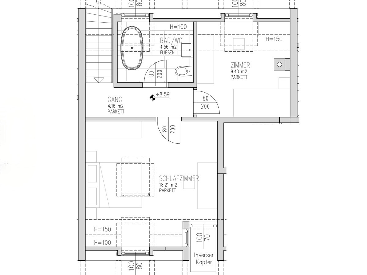 3. OG Wohnzimmer Schlafzimmer Bad mit WC