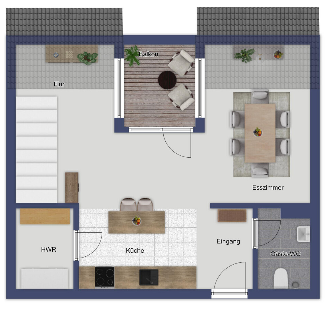 2.OG Offenes Ambiente mit kleiner Dachterrasse-