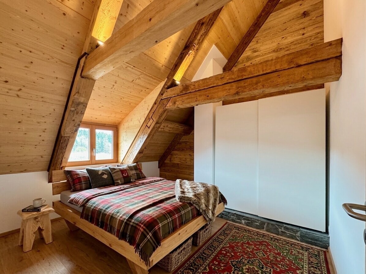 Gemütliches Schlafzimmer mit Balken