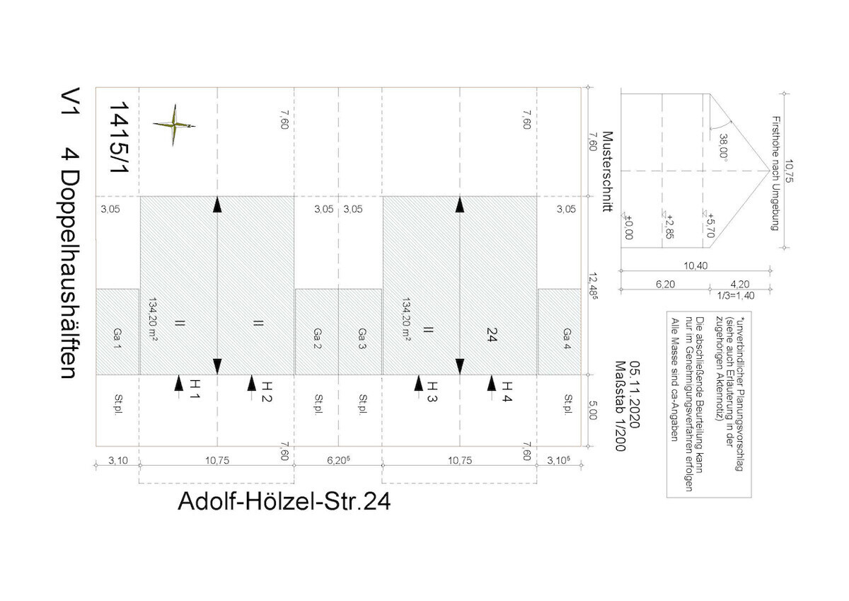 Planungsvariante 2 Doppelhäuser mit 4 Doppelhaushälften