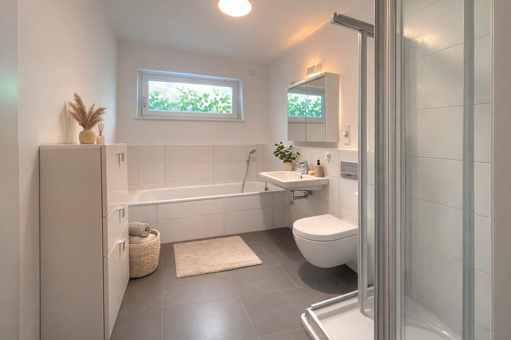 Badezimmer mit Dusche und Badewanne