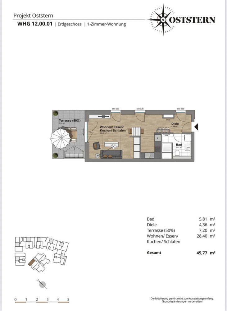 Grundriss mit Wohnlächenberechnung 